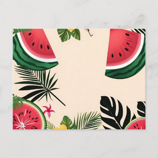 Lebhafte Wassermelone und Blume Postkarte (Vorderseite)