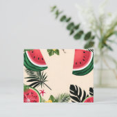 Lebhafte Wassermelone und Blume Postkarte (Stehend Vorderseite)