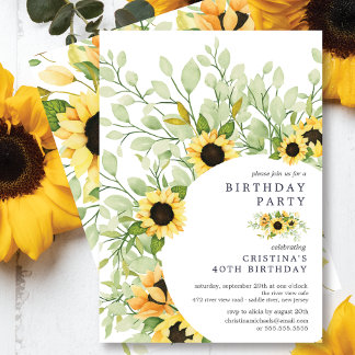 Lebhafte Watercolor Sonnenblumen Geburtstagsparty Einladung