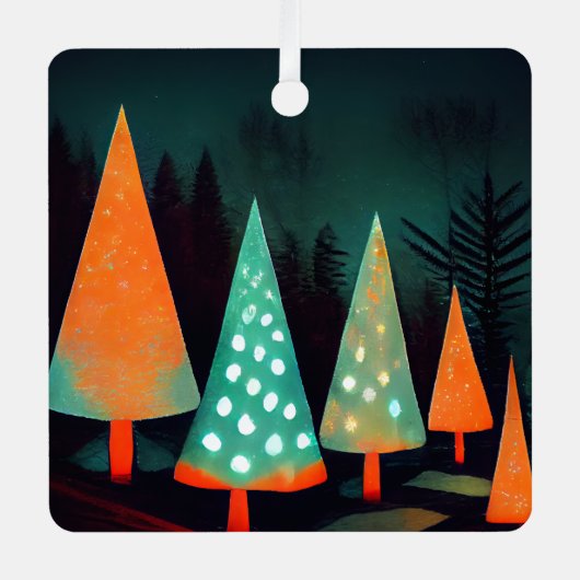 Lebhafte Weihnachtsbäume im Wald Ornament Aus Metall (Vorderseite)