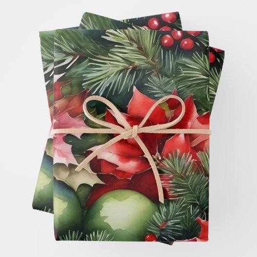 Lebhafte Weihnachtsschmuck, Poinsettia, Berries Geschenkpapier Set (Beispiel)