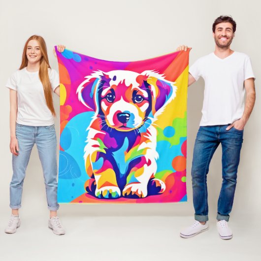 Lebhafte Welpenkunst Fleecedecke (Beispiel)