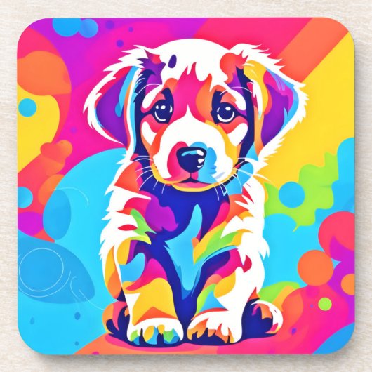 Lebhafte Welpenkunst Getränkeuntersetzer (Vorderseite)