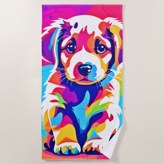 Lebhafte Welpenkunst Strandtuch (Vorderseite)