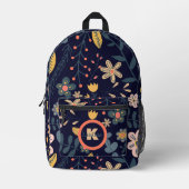 Lebhafte Whimsikale Blume und Blätter über Navy Bl Bedruckter Rucksack (Vorderseite)