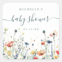 Lebhafte Wildblume Babydusche Quadratischer Aufkleber