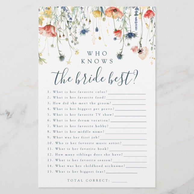 Lebhafte Wildblume, die das Beste Spiel der Braut  (Vorderseite)