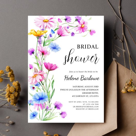 Lebhafte Wildblume Elegant Boho Brautparty Einladung