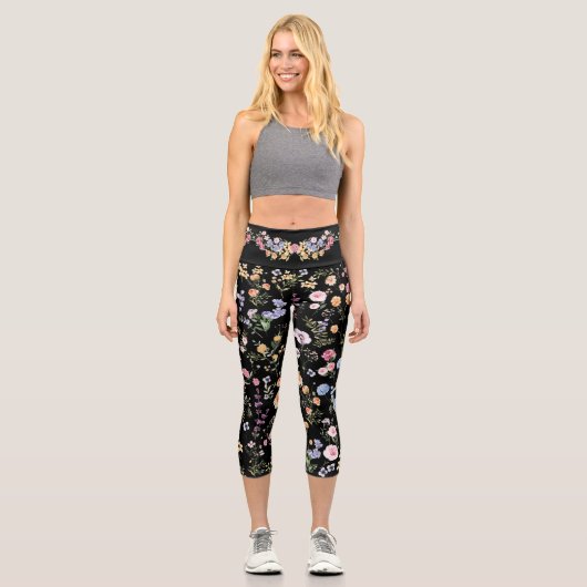 Lebhafte Wildblume Fiesta Der farbenfrohe Frühling Capri Leggings (Vorderseite)