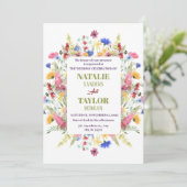 Lebhafte Wildblume Garden Blumenrahmen Hochzeit Einladung (Stehend Vorderseite)