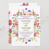 Lebhafte Wildblume Garden Blumenrahmen Hochzeit Einladung (Vorne/Hinten)