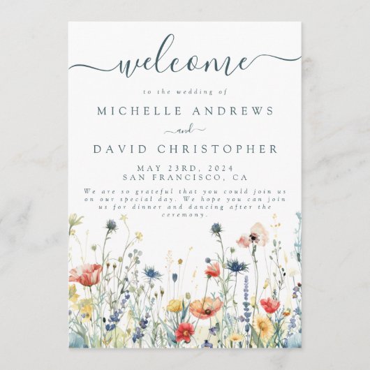 Lebhafte Wildblume Hochzeit Programm (Vorderseite)