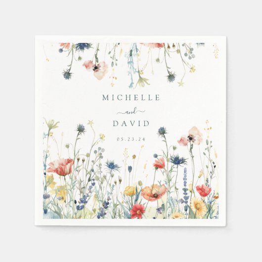 Lebhafte Wildblume Hochzeit Serviette (Vorderseite)