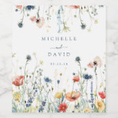 Lebhafte Wildblume Hochzeit Weinetikett (Einzelnes Label)