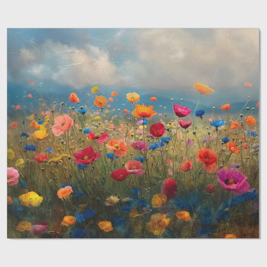 Lebhafte Wildblume Impressionist Decoupage Geschenkpapier (Flach)