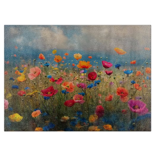 Lebhafte Wildblume Impressionist Schneidebrett (Vorderseite)