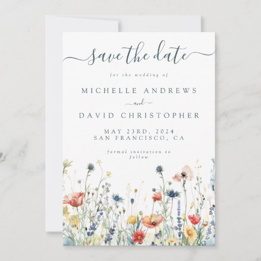 Lebhafte Wildblume Save The Date (Vorderseite)