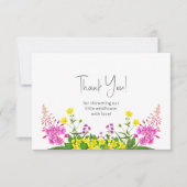 Lebhafte Wildblume Script Typografie Kinderdusche Dankeskarte (Vorderseite)