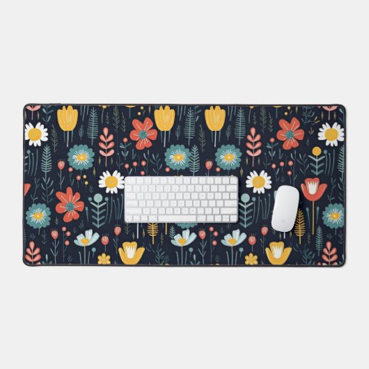 Lebhafte Wildblumen auf Navy Blue Schreibtischunterlage (Tastatur & Maus)