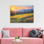 Lebhafte Wildblumen blühen auf der Wiese, Sonnenun Leinwanddruck (Insitu (Wohnzimmer))