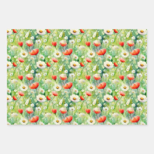 Lebhafte Wildblumen Elegantes Wasser Geschenkpapier Set (Vorderseite 2)