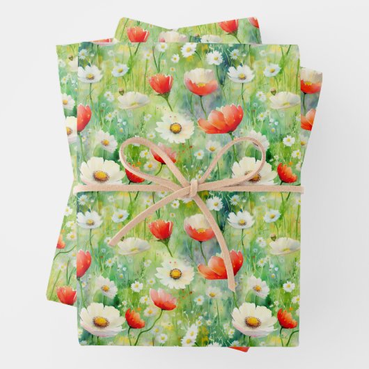 Lebhafte Wildblumen Elegantes Wasser Geschenkpapier Set (Beispiel)