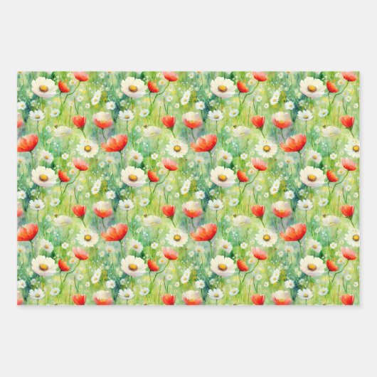 Lebhafte Wildblumen Elegantes Wasser Geschenkpapier Set (Vorderseite)