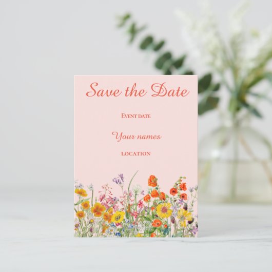 Lebhafte Wildblumen Postkarte (Stehend Vorderseite)