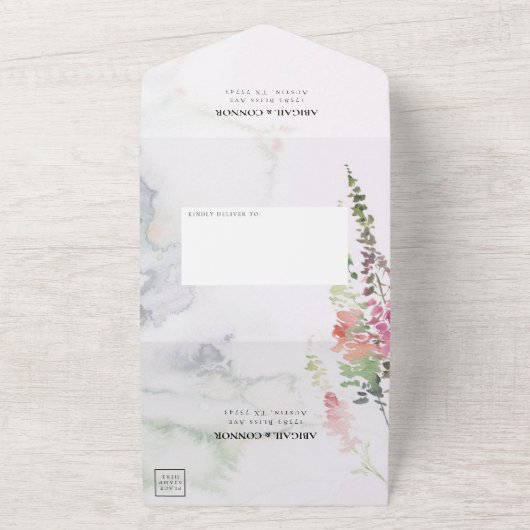 Lebhafte Wildblumen rosa violett gelb All In One Einladung (Außenbereich)