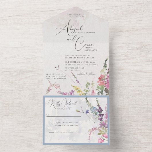 Lebhafte Wildblumen rosa violett gelb All In One Einladung (Innen Boden)