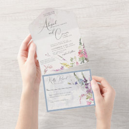 Lebhafte Wildblumen rosa violett gelb All In One Einladung