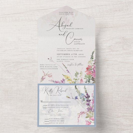 Lebhafte Wildblumen rosa violett gelb All In One Einladung (Innen Boden)