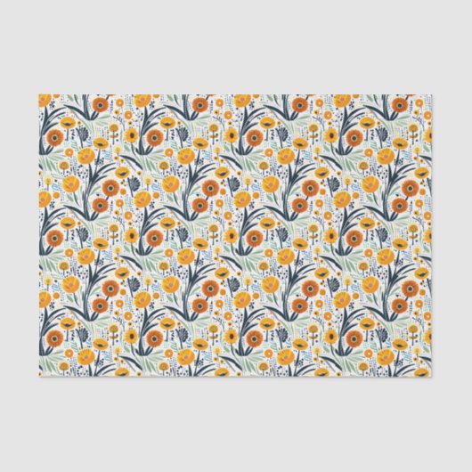 Lebhafte Wildblumen und Blätter mit weißem Hinterg Seidenpapier (Vorderseite)