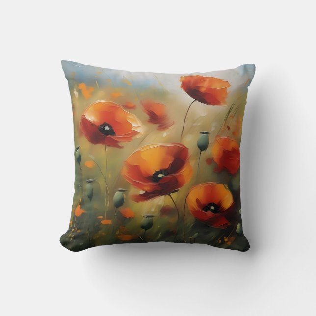 Lebhafte Wilde Poppies serene Field Kissen (Vorderseite)