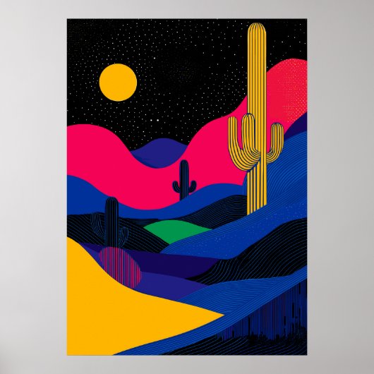 Lebhafte Wüstenlandschaft bei Nacht Poster (Vorne)