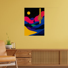 Lebhafte Wüstenlandschaft bei Nacht Poster