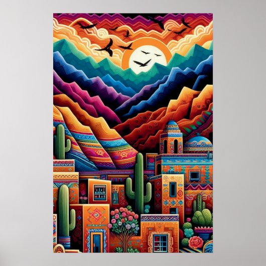 Lebhafte Wüstenlandschaft, farbenfrohe Berge Poster (Vorne)