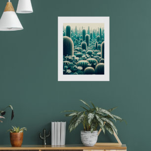 Lebhafte Wüstenlandschaft, hohe Kakteen, stachelig Poster