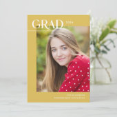 Lebhafte Yellow Modern Grad Foto Graduation Party Einladung (Stehend Vorderseite)