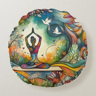 Lebhafte Yoga-Stille Rundes Kissen