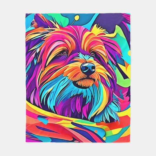 Lebhafte Yorkie Pop Art Fleecedecke (Vorderseite)