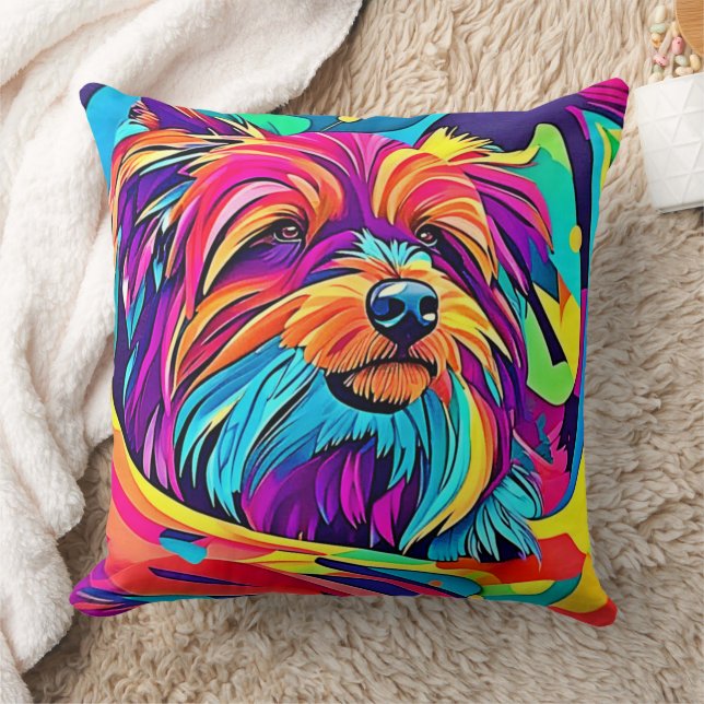 Lebhafte Yorkie Pop Art Kissen (Decke)