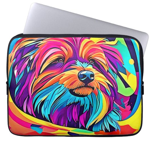 Lebhafte Yorkie Pop Art Laptopschutzhülle (Vorderseite)