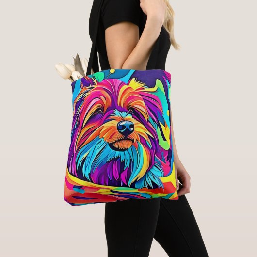 Lebhafte Yorkie Pop Art Tasche (Von Nahem)