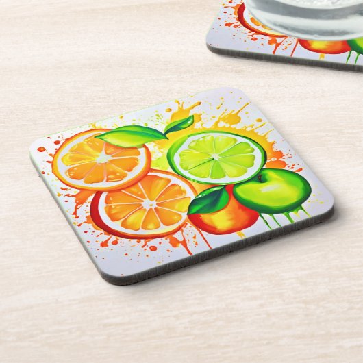 Lebhafte Zitrusfrüchte Splash Art Getränkeuntersetzer (Linke Seite)