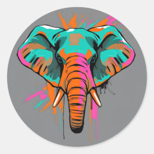 Lebhafter Abstrakter Elefant mit fett Aquamarin Runder Aufkleber