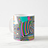 Lebhafter abstrakter Hintergrund. Farbiges Muster. Kaffeetasse (Vorderseite Links)