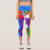 Lebhafter Abstrakter Jack Russell Dog Pop Art Capri Leggings (Vorderseite)