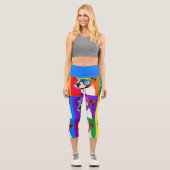 Lebhafter Abstrakter Jack Russell Dog Pop Art Capri Leggings (Vorderseite)