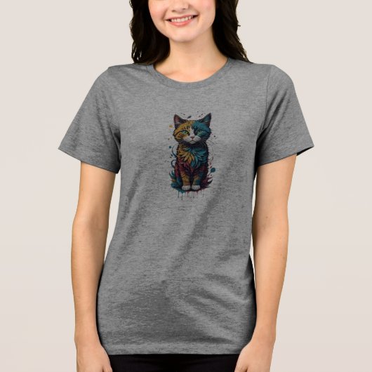 Lebhafter abstrakter Katzenkunst-T - Shirt - perfe (Vorderseite)